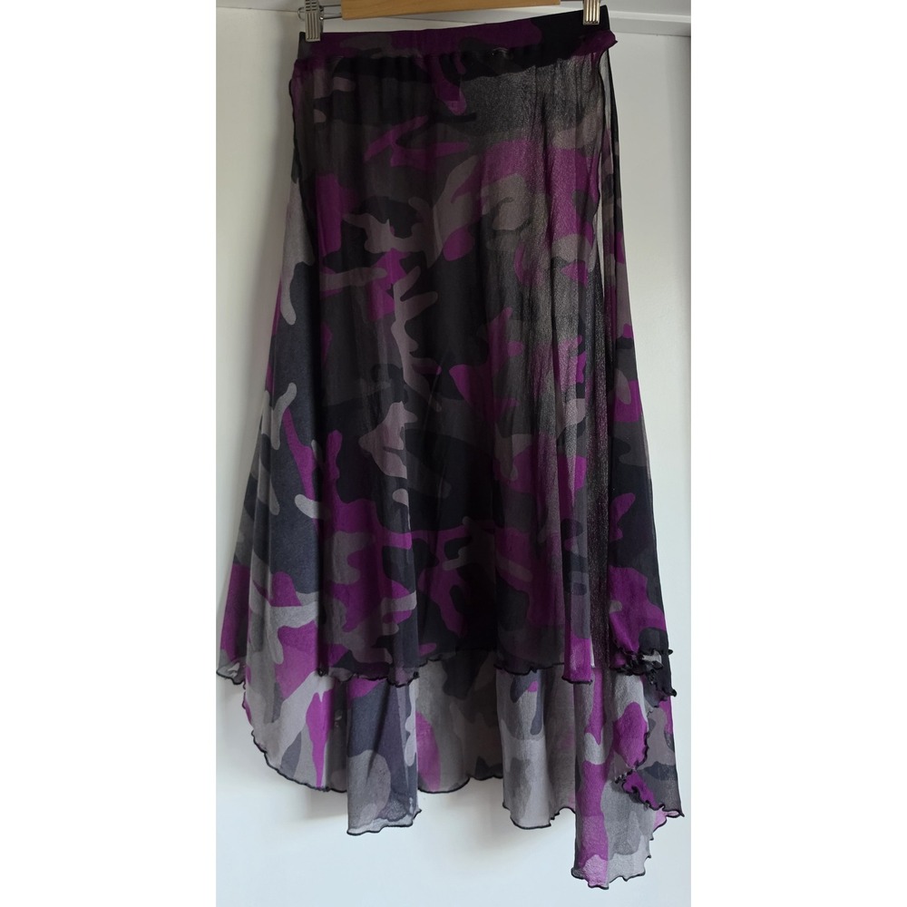 Jean Paul Gaultier Soleil Mesh Skirt Size L Purple Black Camo Hi-lo